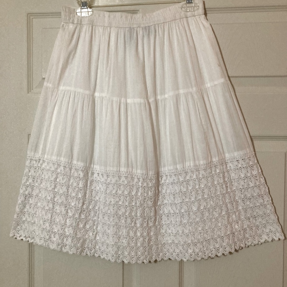 Studio West White Tiered Layered Cotton Skirt Crochet Lace Small